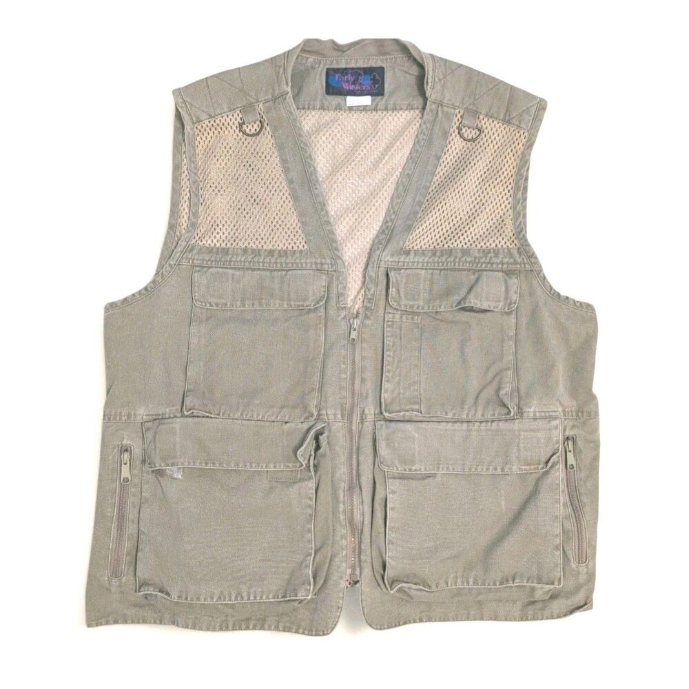 Early Winters Photographers Vest Mens Size M Khaki Mesh Half Zip Safari Hiking
